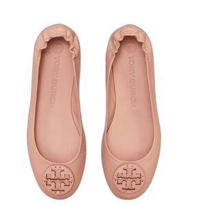 Tory Burch Minnie Travel Ballet Flats Meadowsweet Camel Leather Size 9.5